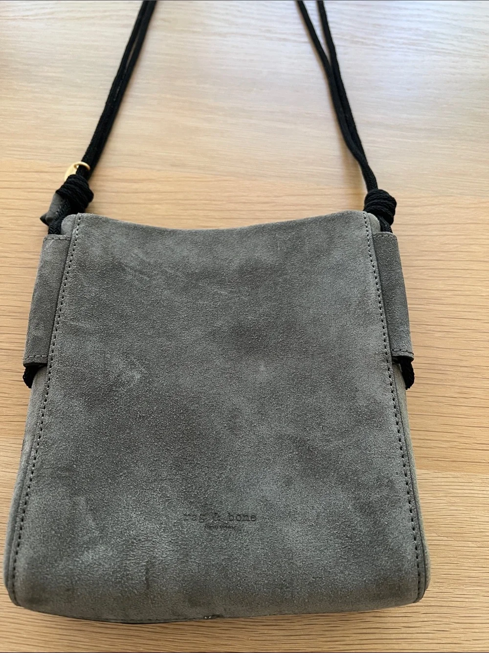 Rag and Bone Suede Crossbody Bag in Gray with Black Strap